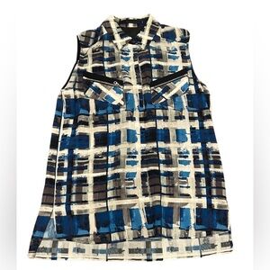 L.A.M.B. Gwen Stefani Silk Sleeveless Blouse | Blue/Grey Plaid Print | Size 4